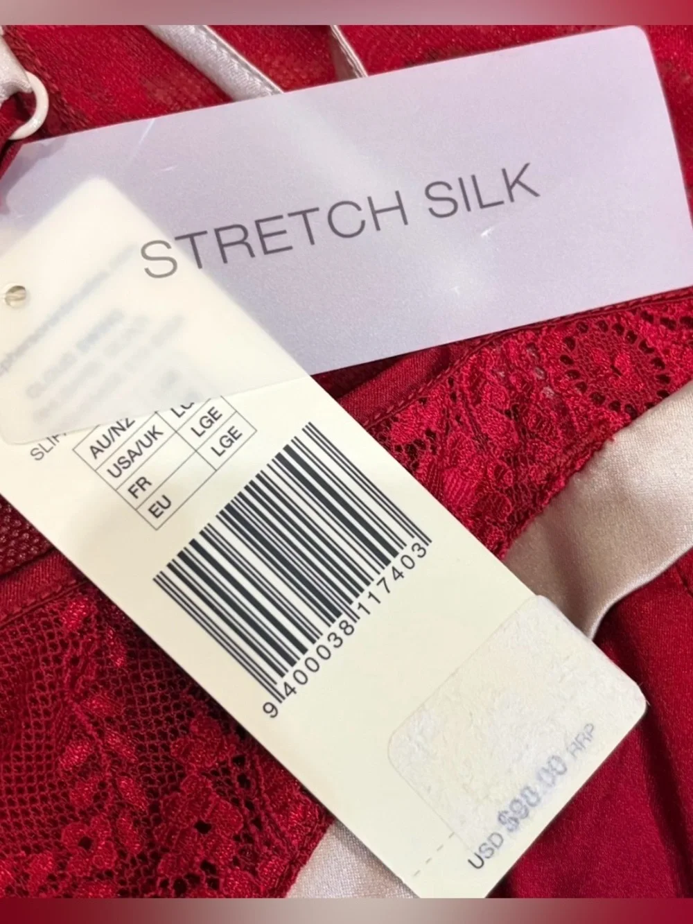 ELLE MACPHERSON Intimates Stretch Silk Burgundy Lace Babydoll Chemise NWT L